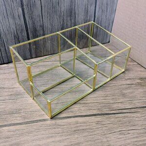 Glass & Brass Tone Vanity Organizer for Makeup, Desk, Bathroom Storage